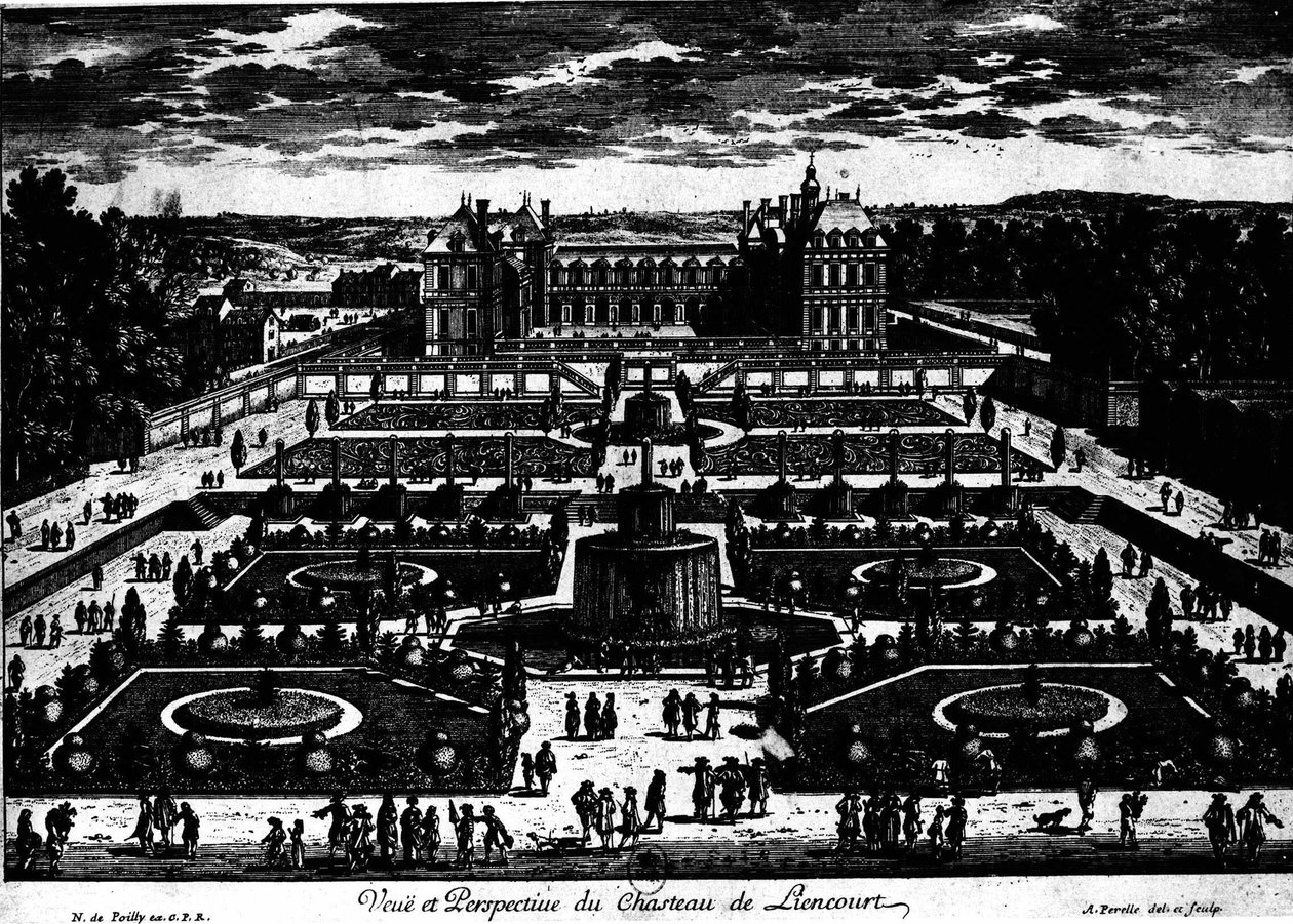Château de la Rochefoucauld en Liancourt; dibujo de Perelle de Adam Perelle