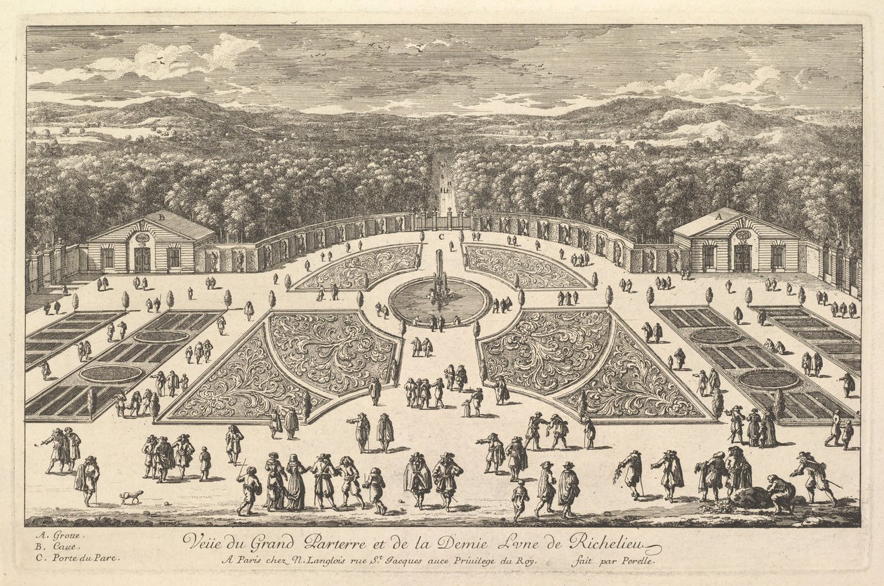 Vista del Gran Parterre y de la Media Luna de Richelieu, siglo XVII de Adam Perelle