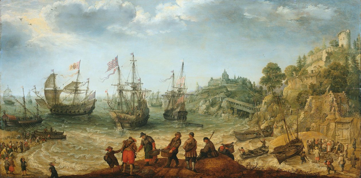 Barcos en una costa rocosa de Adam Willaerts