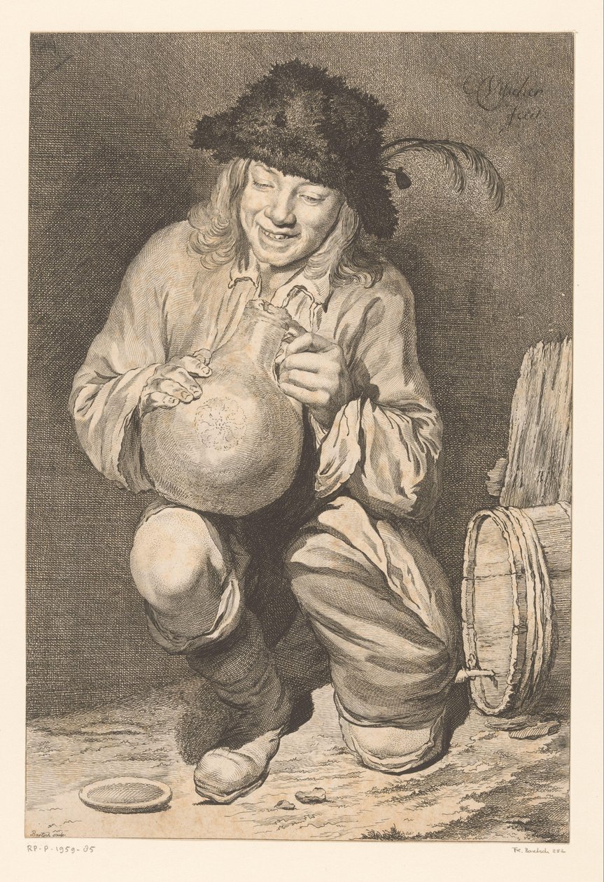 Muchacho con una jarra para un barril de vino La alegría de la cueva de Adam von Bartsch