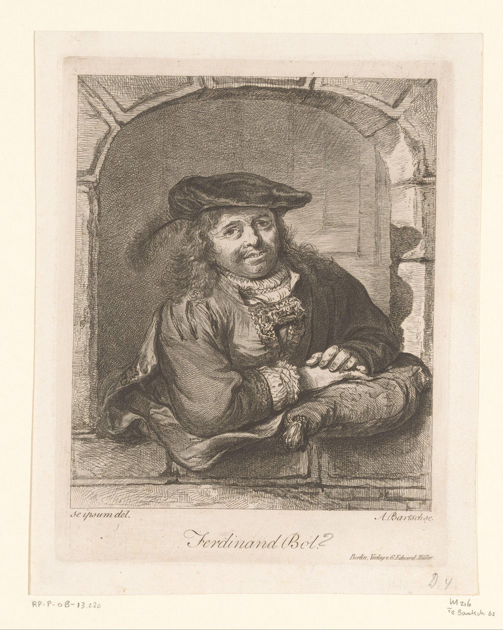 Retrato de Ferdinand Bol en una ventana de Adam von Bartsch
