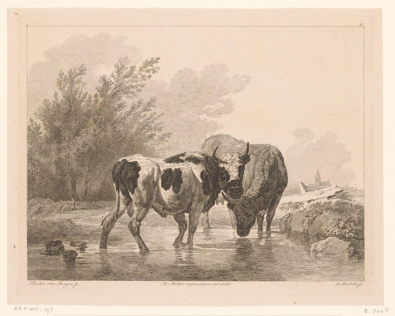 Dos vacas en un arroyo Animales según pinturas de maestros holandeses (título de la serie) Différens animaux graves d