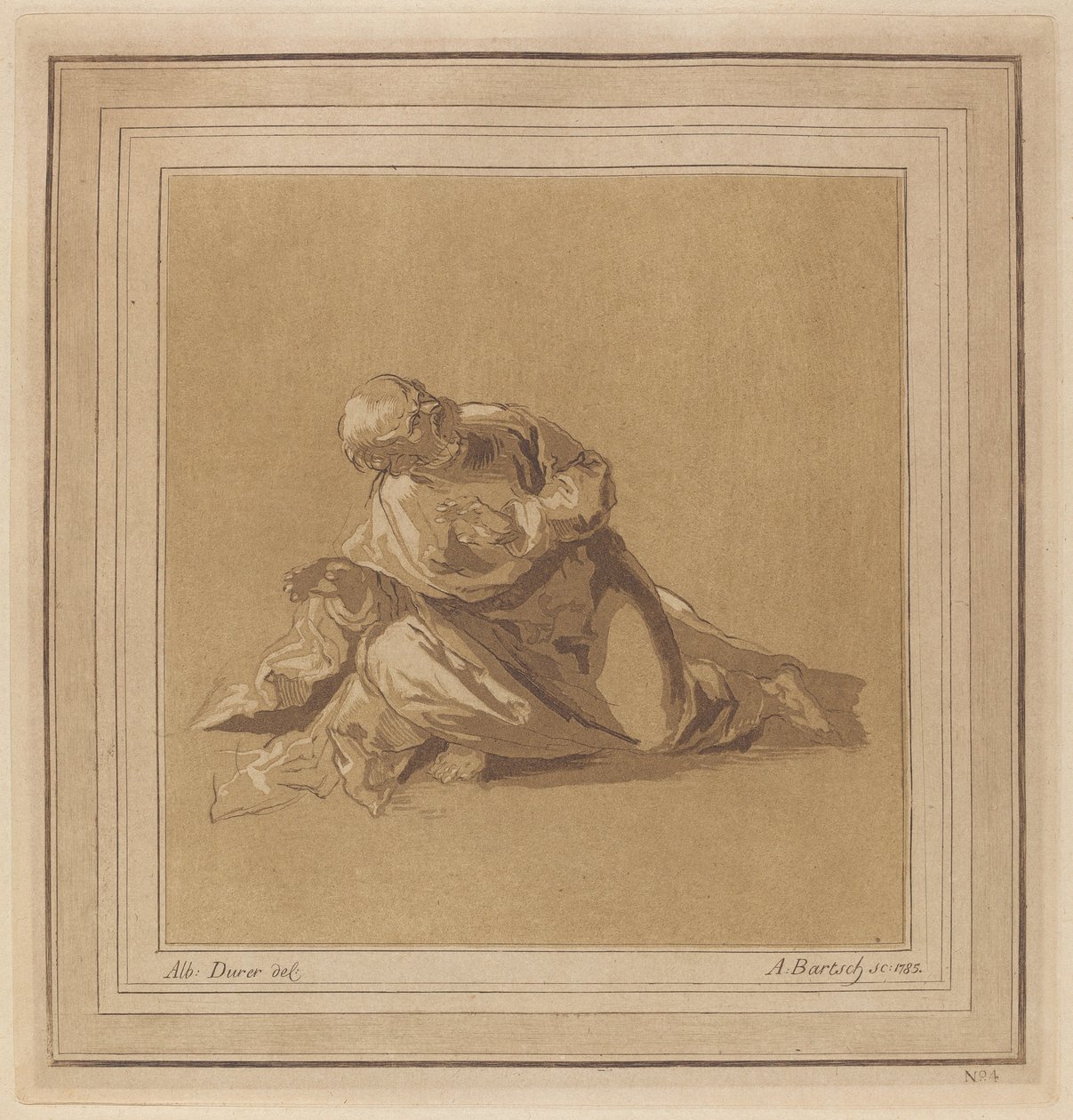 Un apóstol agachado (San Pedro) de Adam von Bartsch, after a drawing formerly attributed to Albrecht Dürer