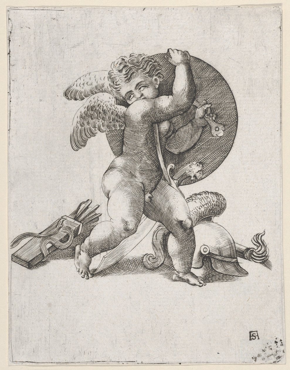 Cupido con armas de Marte, c. 1547-62 de Adamo Scultori