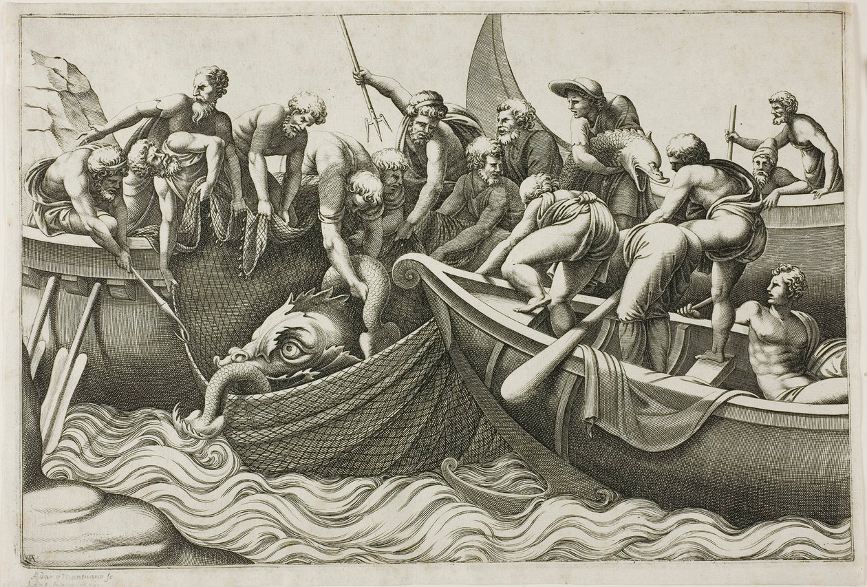 Pescadores Capturando un Monstruo Marino de Adamo Scultori