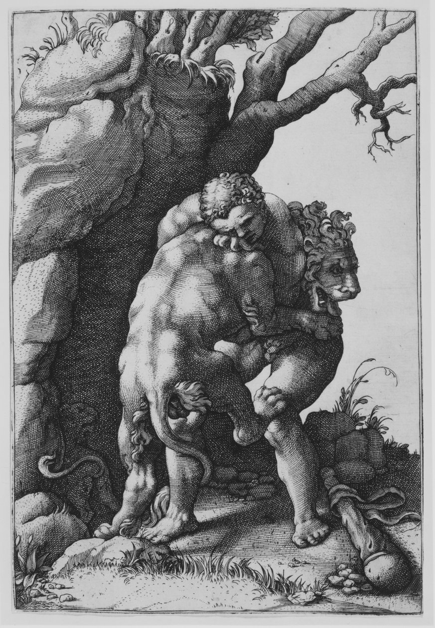 Hércules y el león de Nemea de Adamo Scultori