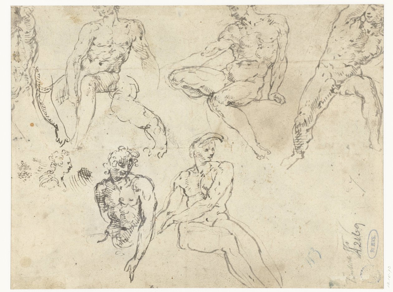 Estudios de hombres desnudos sentados, los Ignudi de Adamo Scultori