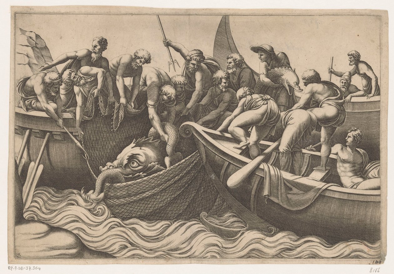 Captura de dos grandes peces de Adamo Scultori