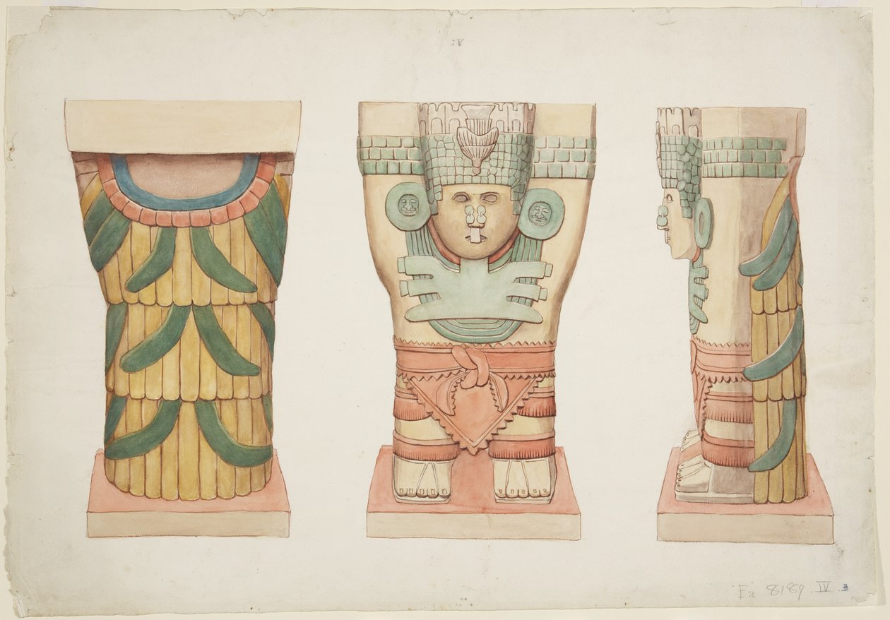Cariátide de la cámara exterior, Templo A, juego de pelota, Chichen Itzá de Adela Breton