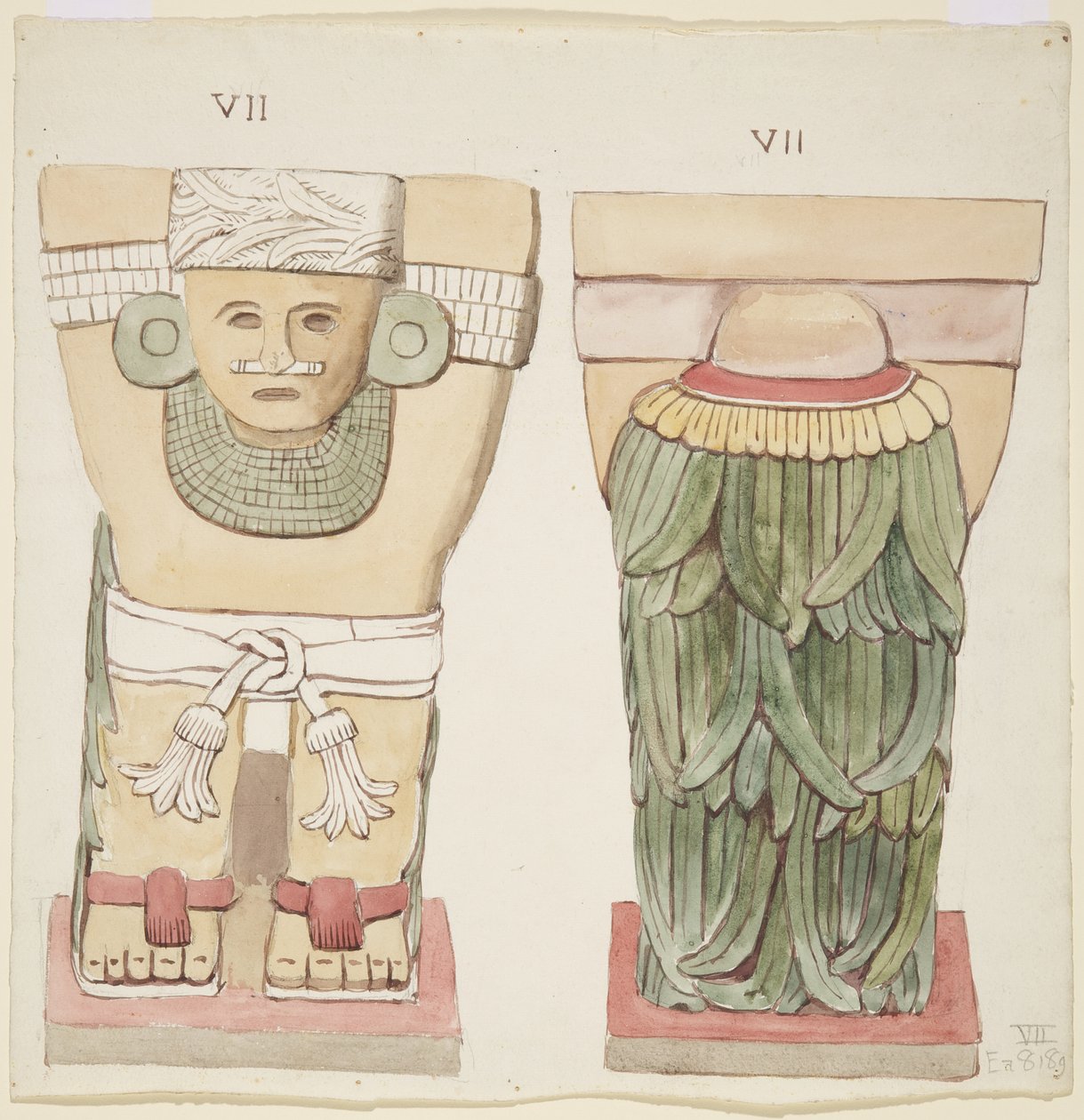 Cariatide de la cámara exterior, Templo A, juego de pelota, Chichen Itza, México de Adela Breton