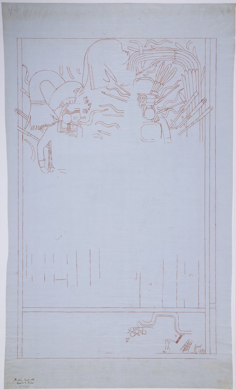Copia de una pintura mural de la Pared Este, Templo Superior de los Jaguares, Chichen Itzá, México de Adela Breton
