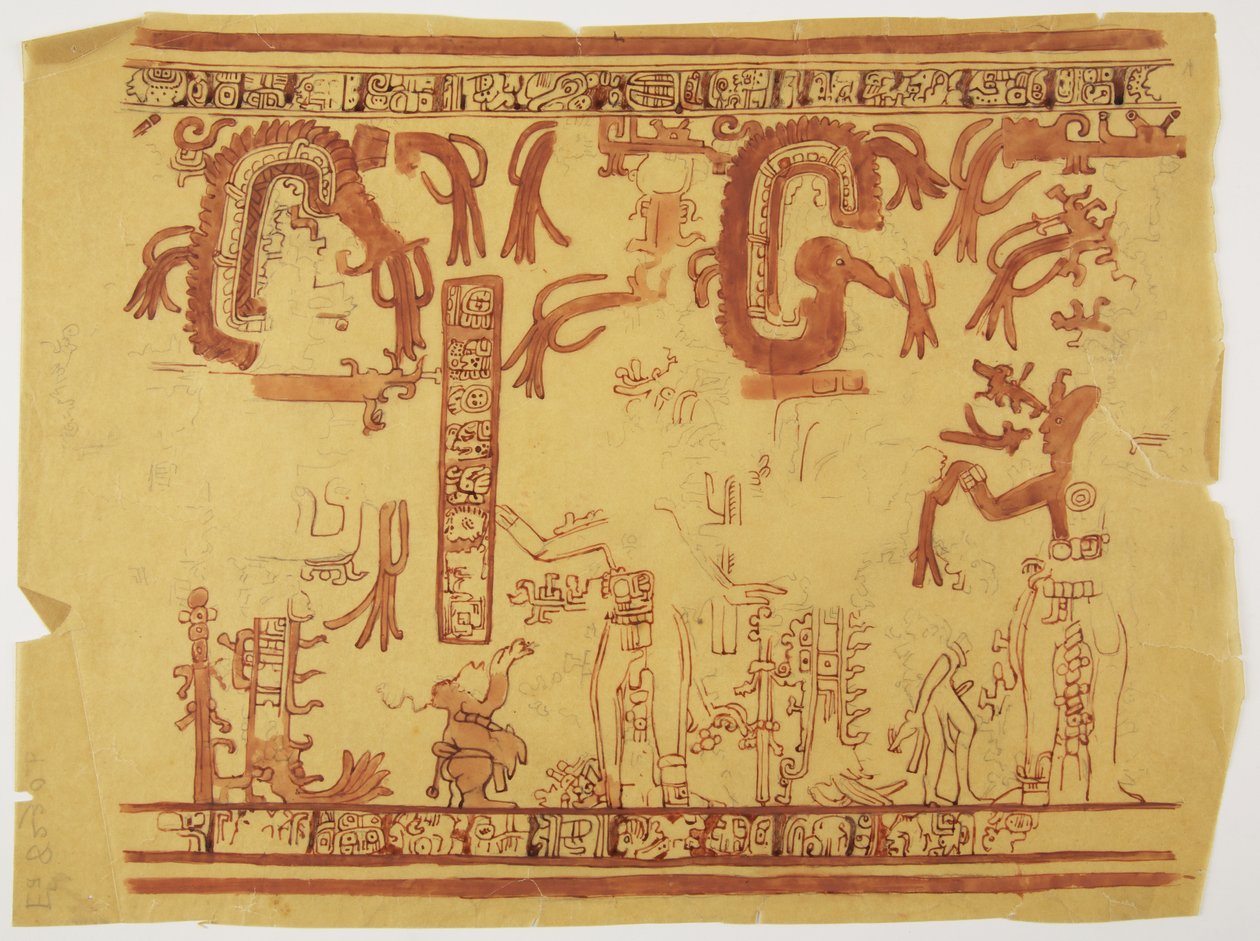 Diseño de una olla de Belice (anteriormente Honduras Británica) con figuras humanas y serpientes emplumadas de Adela Breton