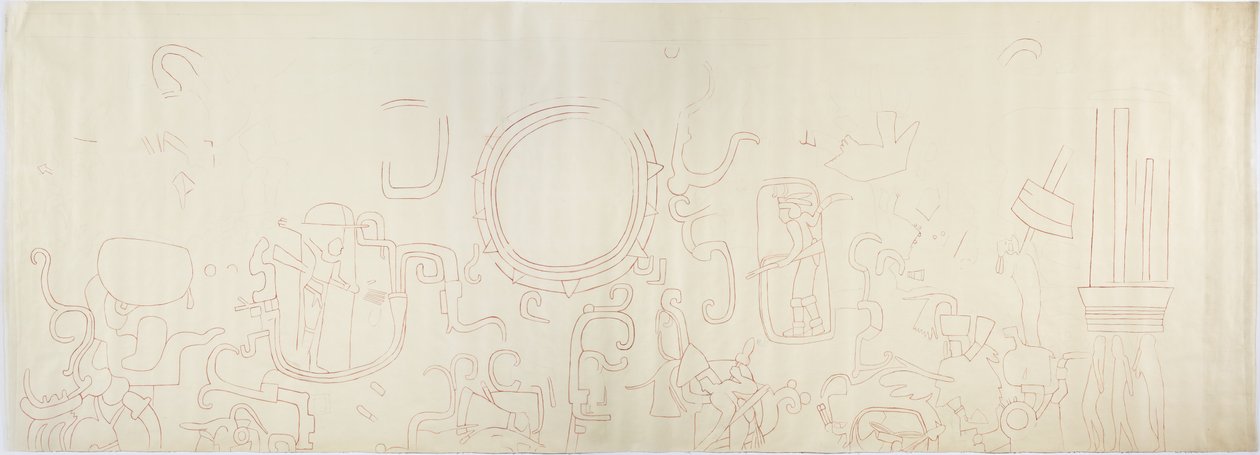 Pintura de la pared norte, Templo Superior de los Jaguares, Chichén Itzá, México. Sección norte de Adela Breton