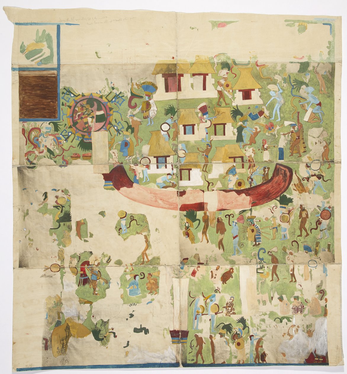 Pintura de un mural del panel norte en la pared oeste, Templo A, Gran Juego de Pelota, Chichen Itza, Yucatán, México de Adela Breton