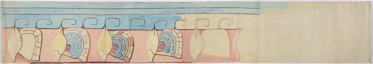 Pintura del registro superior del friso de estuco en Acanceh, México de Adela Breton