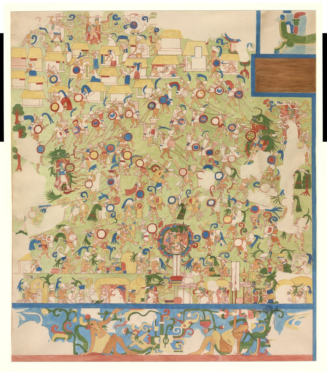Copia a escala de un cuarto de una pintura mural del extremo sur de la pared oeste, Templo Superior de los Jaguares, Chichen Itzá, México de Adela Breton