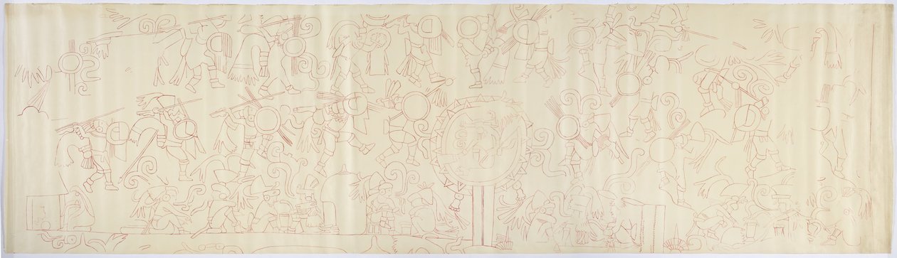 Calco de un mural de la pared oeste, Templo Superior de los Jaguares, Chichen Itzá, México de Adela Breton