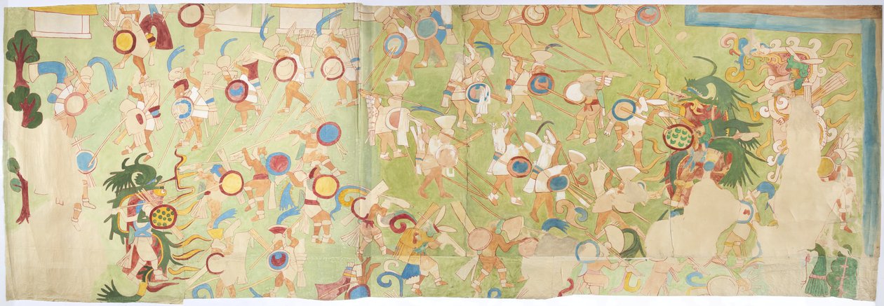Calco de una pintura mural de la pared suroeste, Templo Superior de los Jaguares, Chichén Itzá, México de Adela Breton