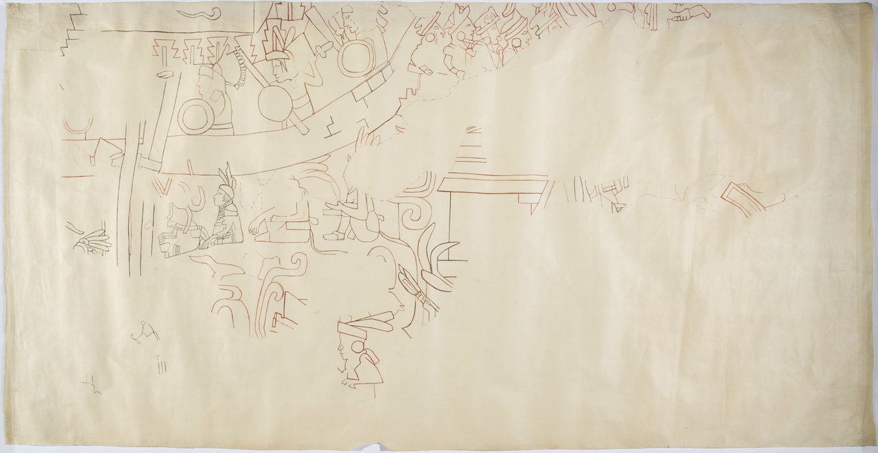 Calco de una pintura mural de la Casa de las Monjas, Chichen Itzá, México, bóveda en la gran cámara de Adela Breton