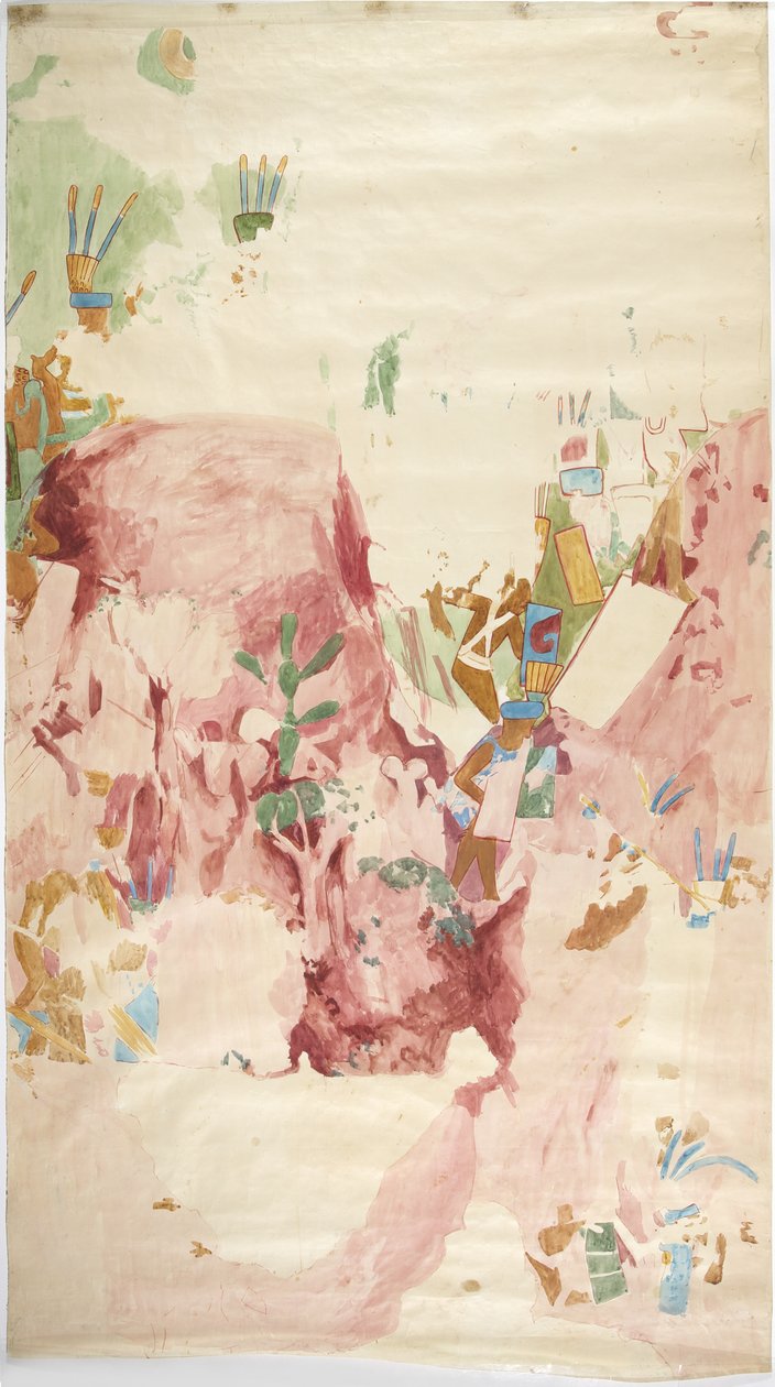 Calco de una pintura mural de la pared este, Templo Superior de los Jaguares, Chichén Itzá, México de Adela Breton