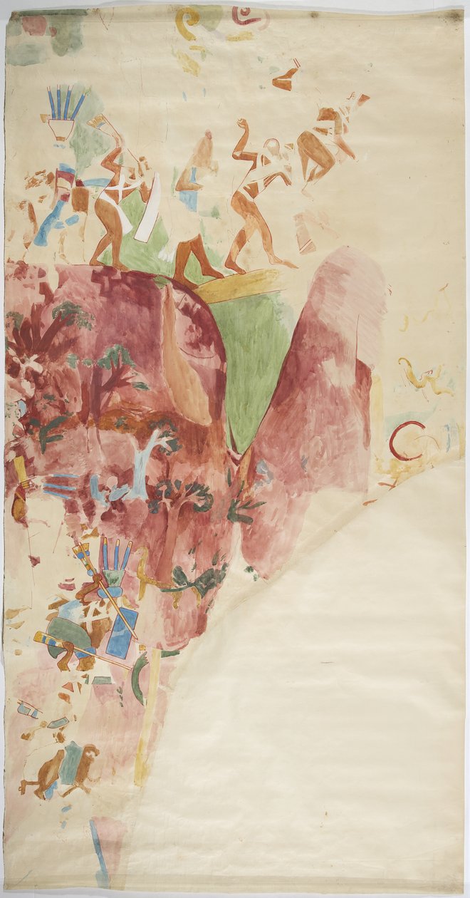 Calco de una pintura mural de la pared este, Templo Superior de los Jaguares, Chichén Itzá, México de Adela Breton