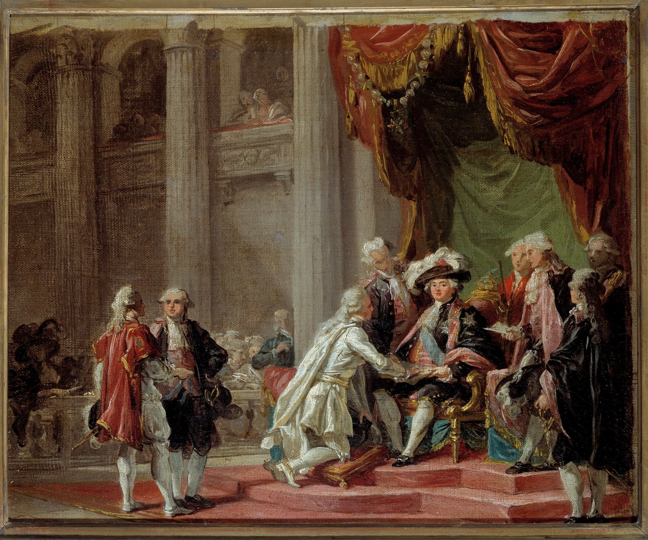 Recepción de un Caballero de la Orden de San Lázaro de Jerusalén y de Nuestra Señora del Monte Carmelo por el Último Gran Maestre el Conde de Provenza (futuro Rey Luis XVIII) bajo Luis XVI de Adelaide Labille Guiard