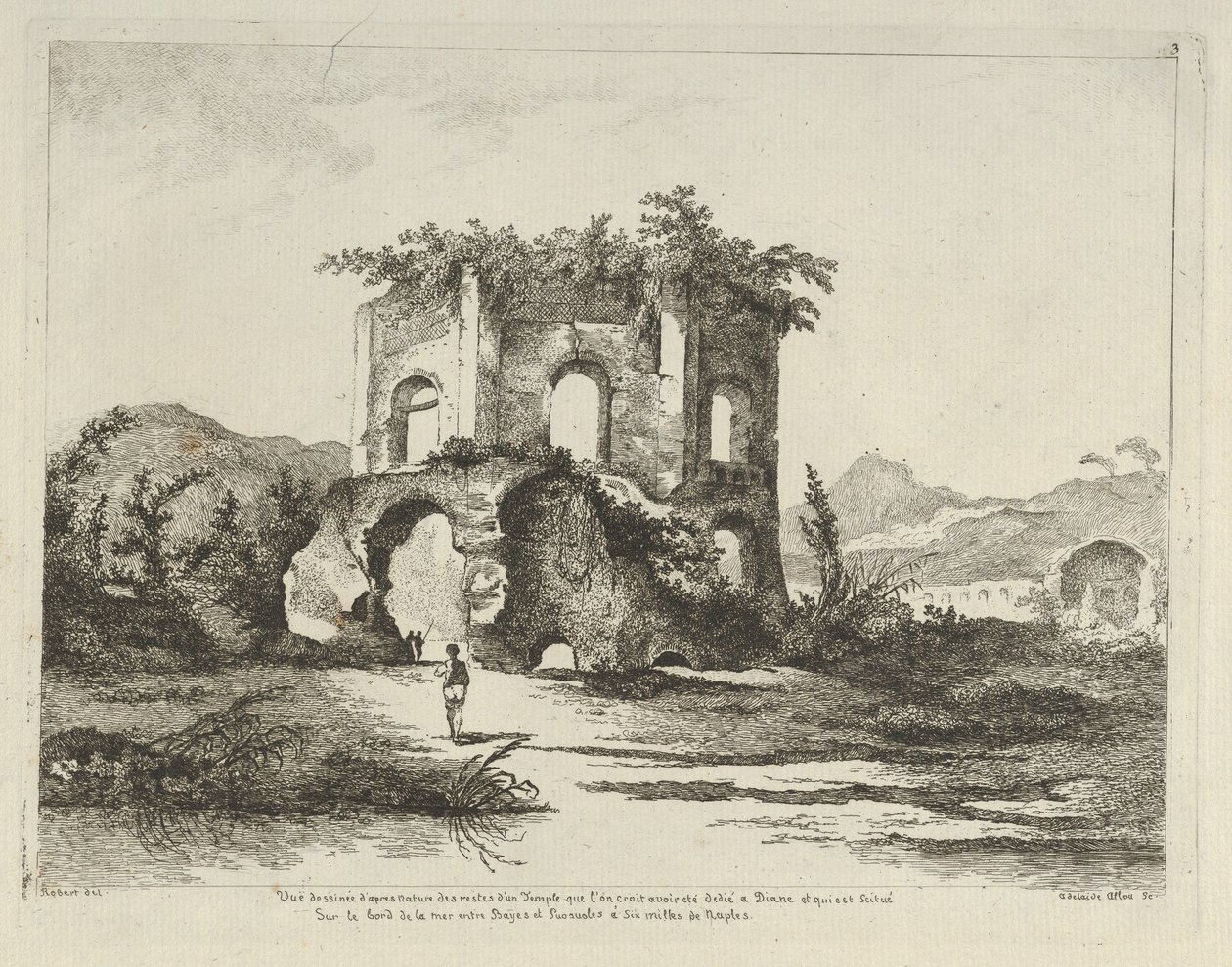 Vista de un templo dedicado a Diana, del libro Diferentes vistas dibujadas según la naturaleza, siglo XVIII de Adélaide Allou