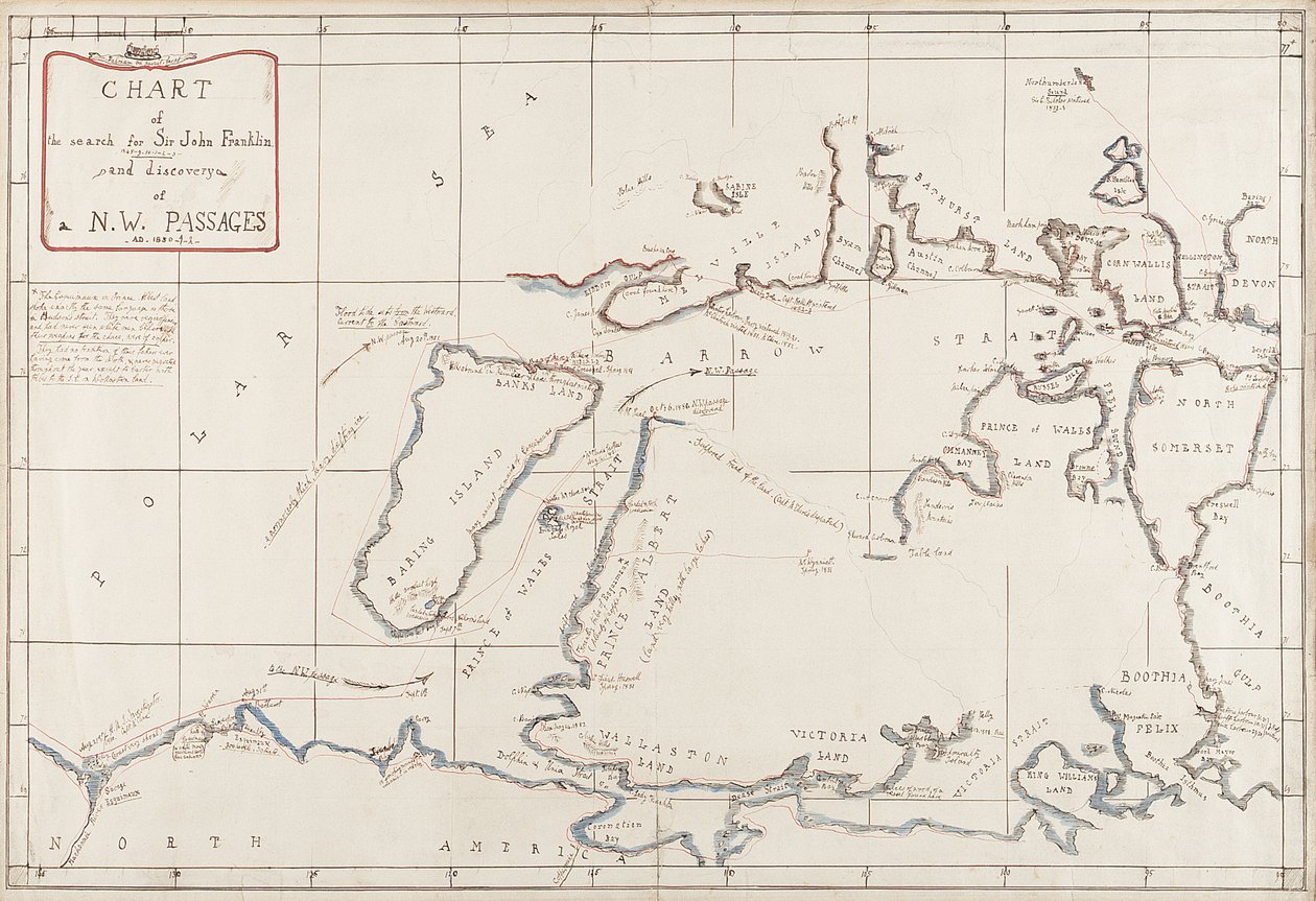 Mapa de la búsqueda de Sir John Franklin y el descubrimiento del Paso del Noroeste de Admiral Edward Augustus Inglefield