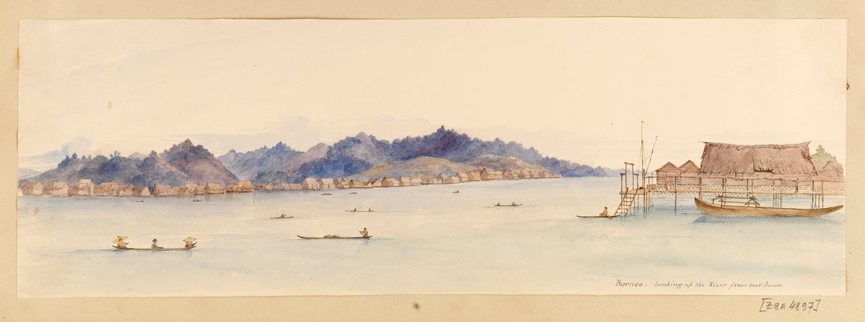 Borneo- Looking up the River from our house from West Indies, North American and Borneo scrapbook, c.1845 (Acuarela) de Admiral Sir Edward Gennys Fanshawe