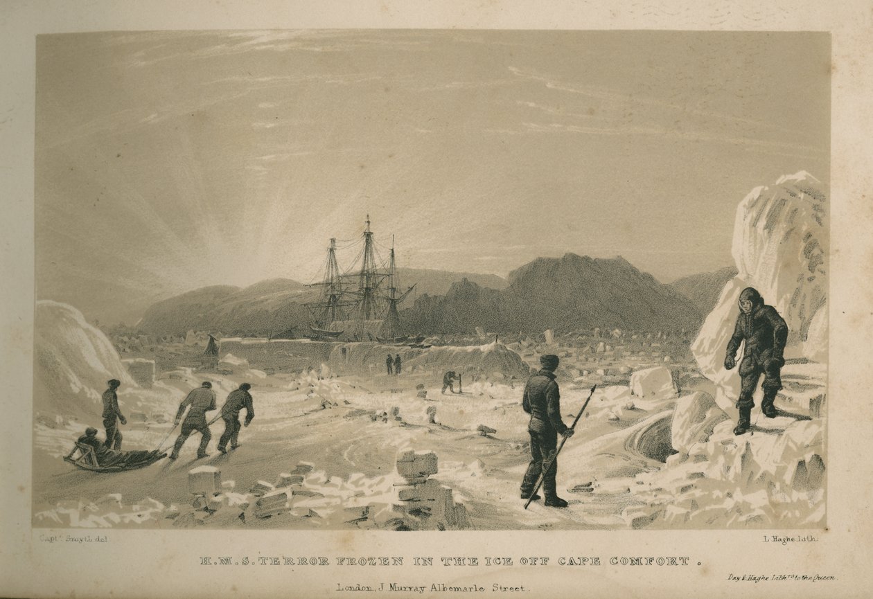 H.M.S. Terror congelado en el hielo frente a Cape Comfort de Admiral William Henry Smyth
