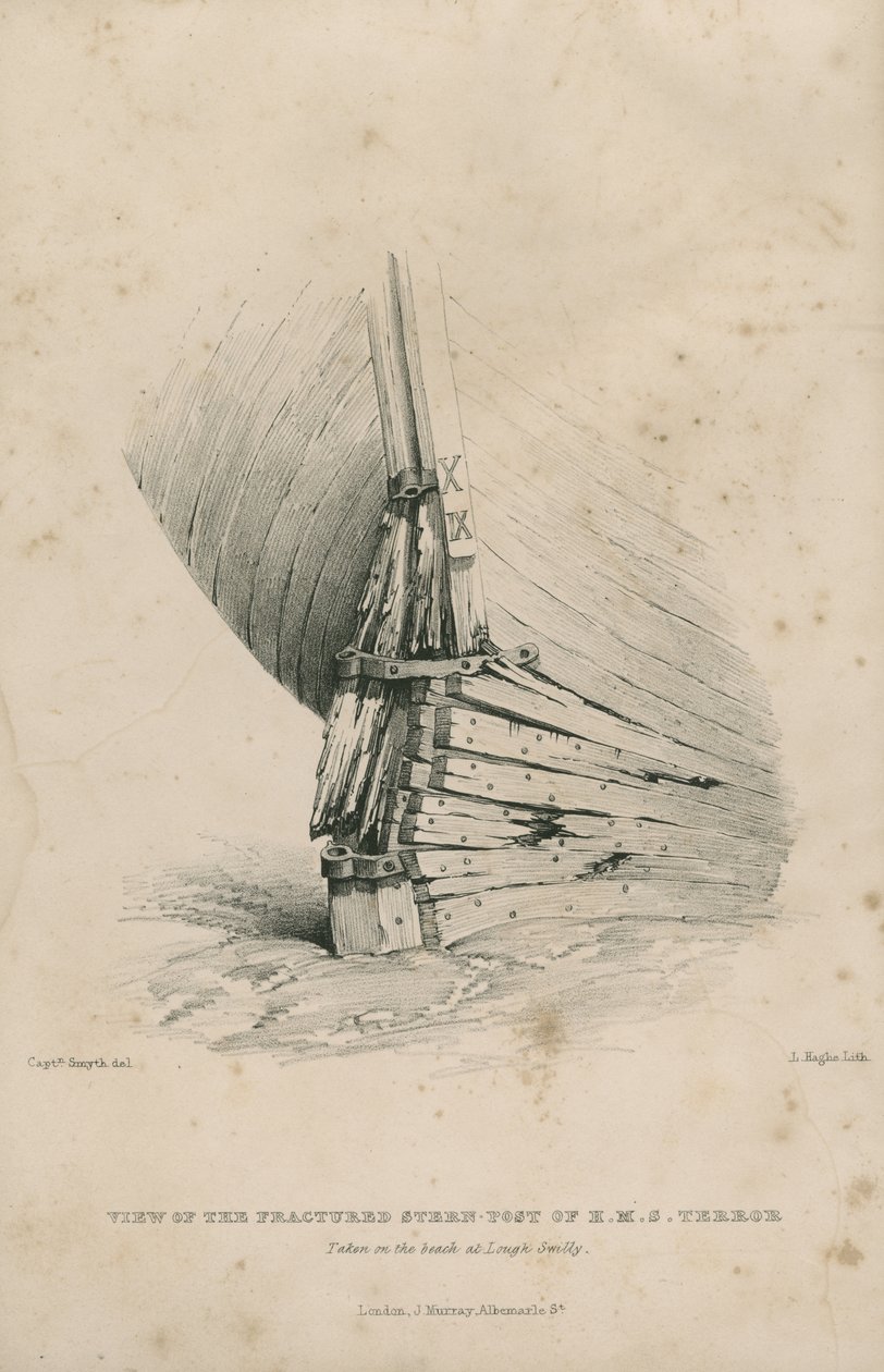 Vista del palo de popa fracturado del H.M.S. Terror : tomada en la playa de Lough Swilly. de Admiral William Henry Smyth