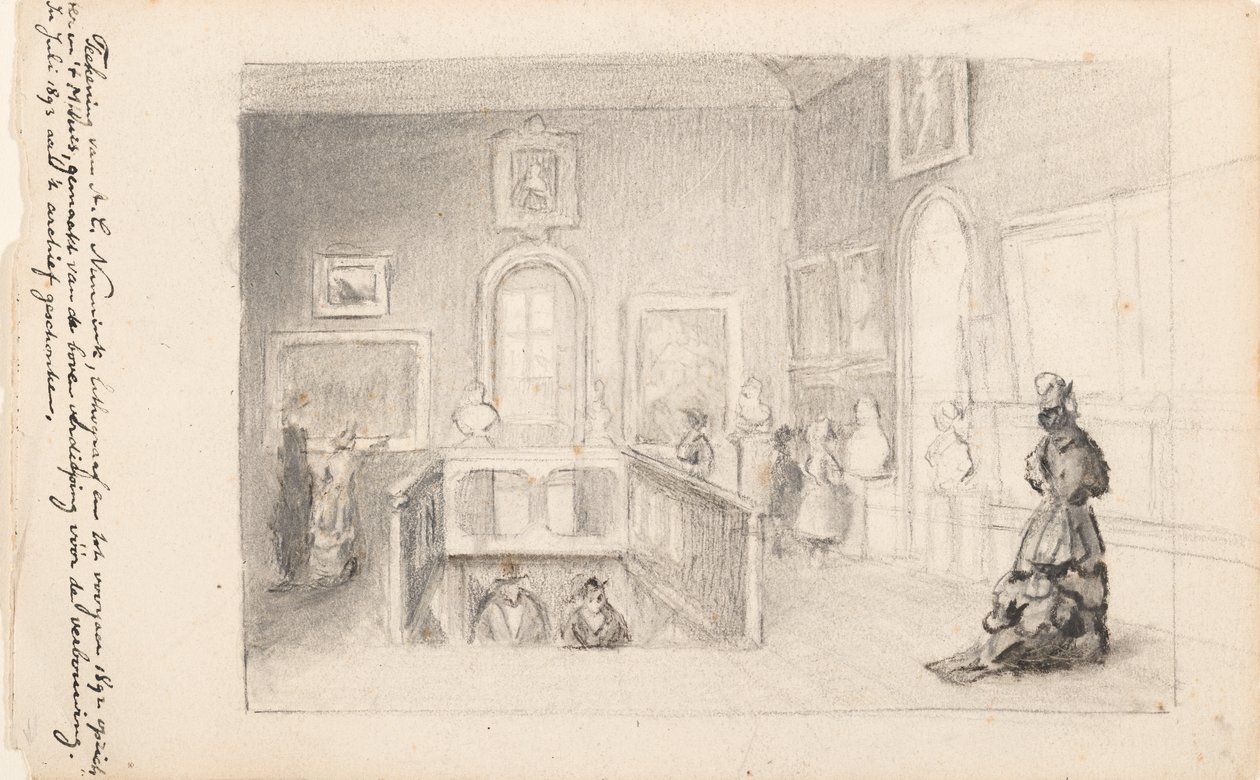Visitantes en la Sala de Escaleras en el Mauritshuis de Adolf Carel Nunnink
