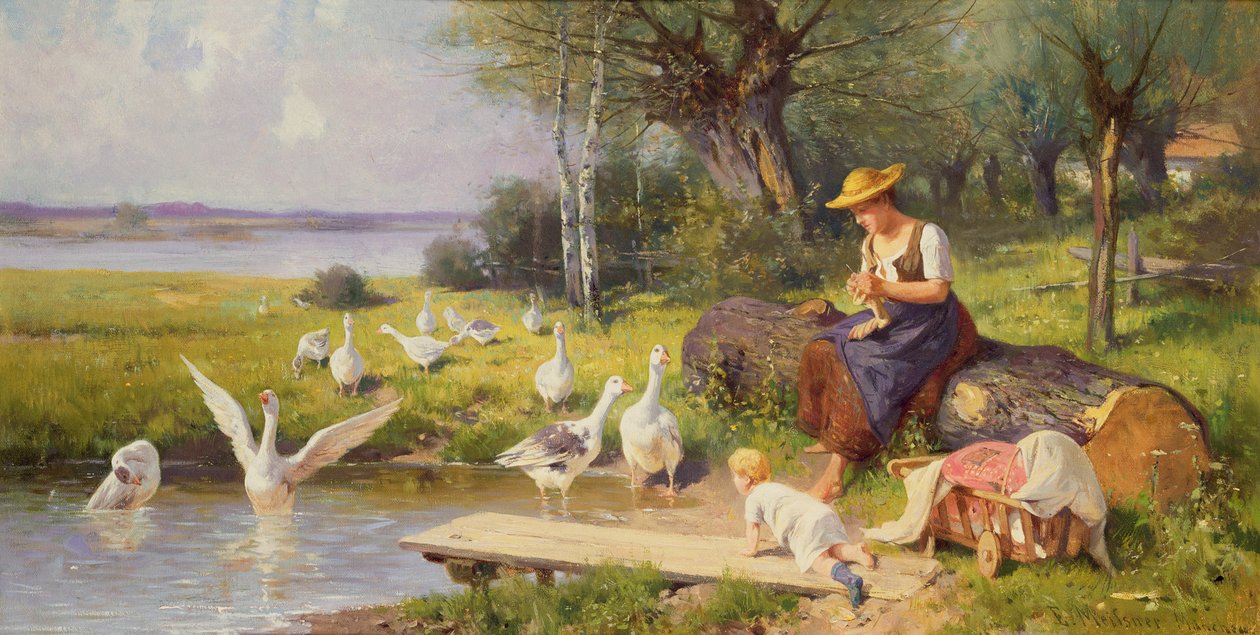 Madre e hijo con gansos de Adolf Ernst Meissner