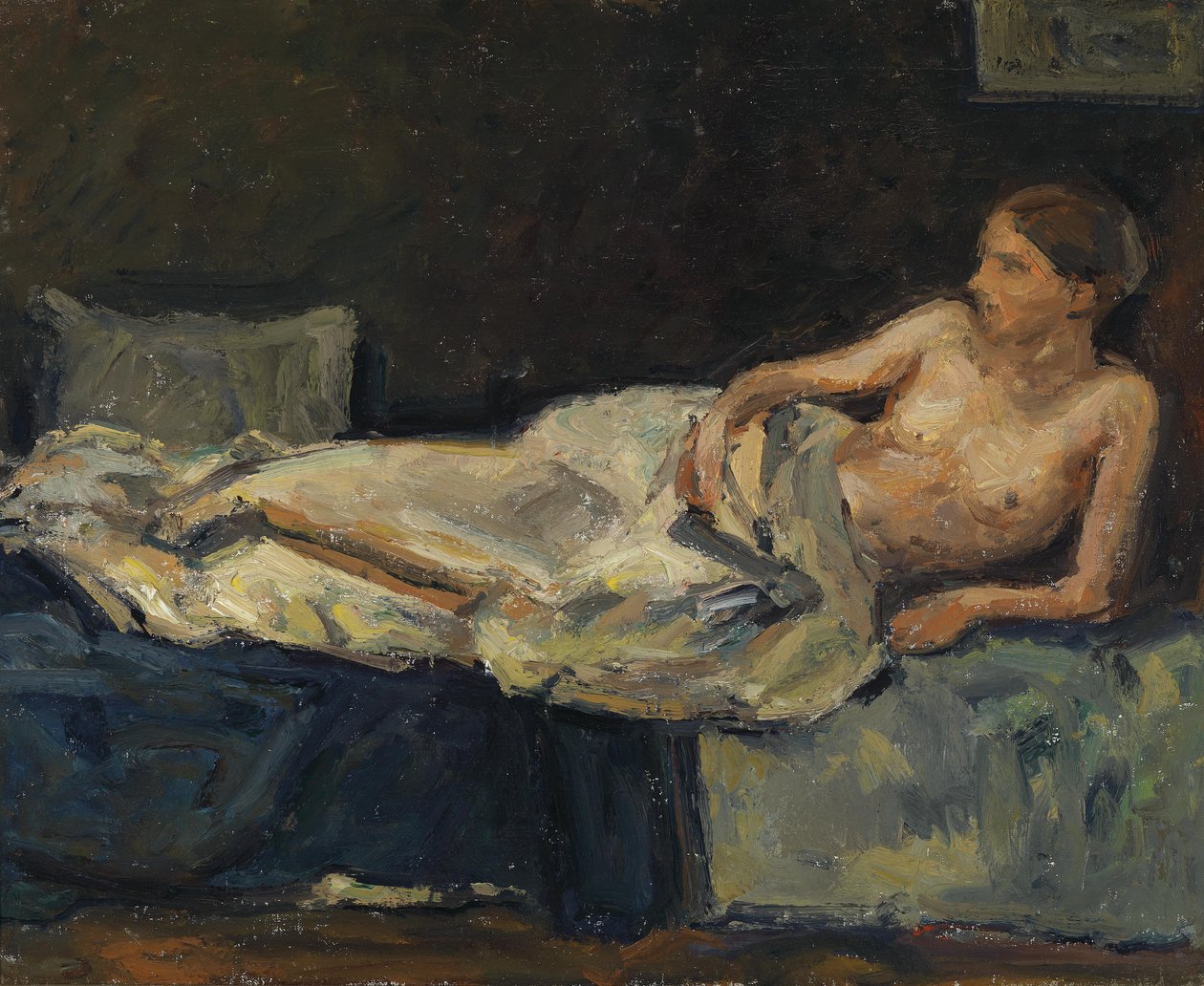 Figura semidesnuda reclinada de Adolf Holzel