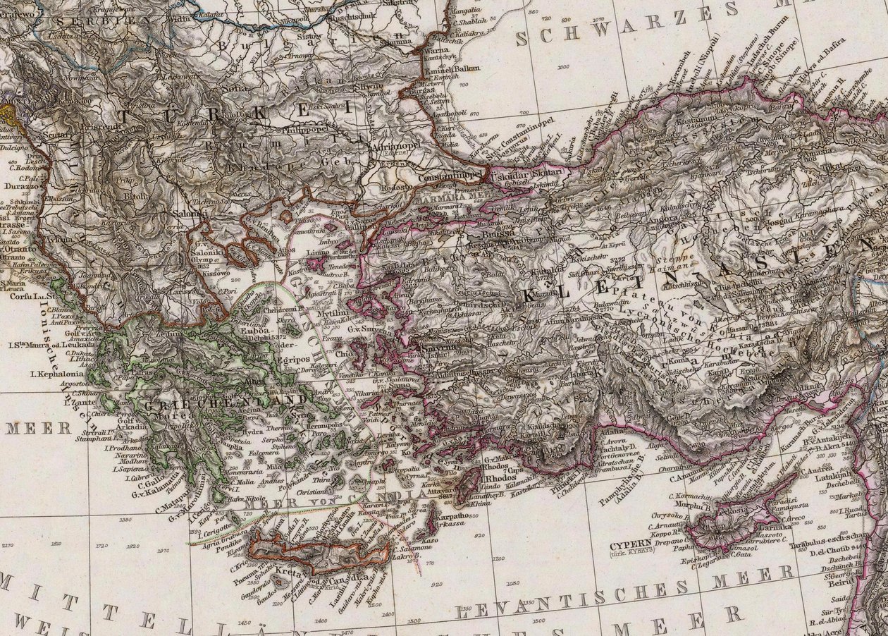 El mar Mediterráneo y el norte de África. Escala 1 de Adolf Stieler