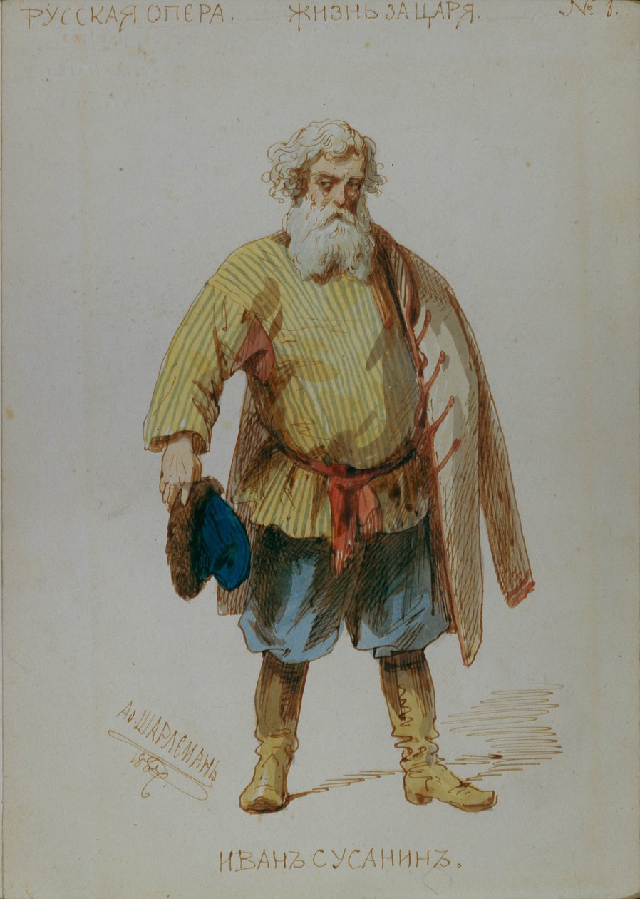Diseño de vestuario para la ópera Una vida por el zar de M. Glinka, 1887 de Adolf Charlemagne