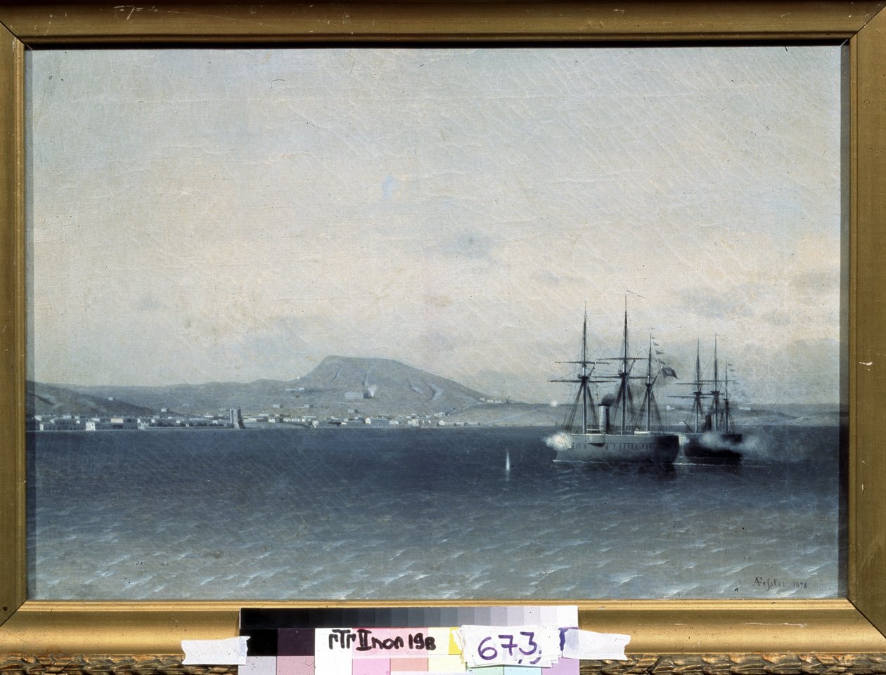 Guerra ruso-turca de 1877-1878: "La flota turca bombardea la ciudad de Feodosiya en 1878" Pintura de Adolf Fessler (1826-1885) 1878 Estado Tretiakov G de Adolf Fessler
