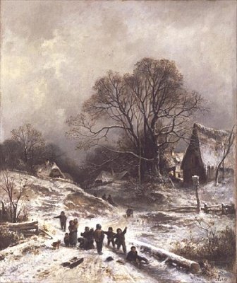 Niños jugando en la nieve de Adolf Heinrich Lier
