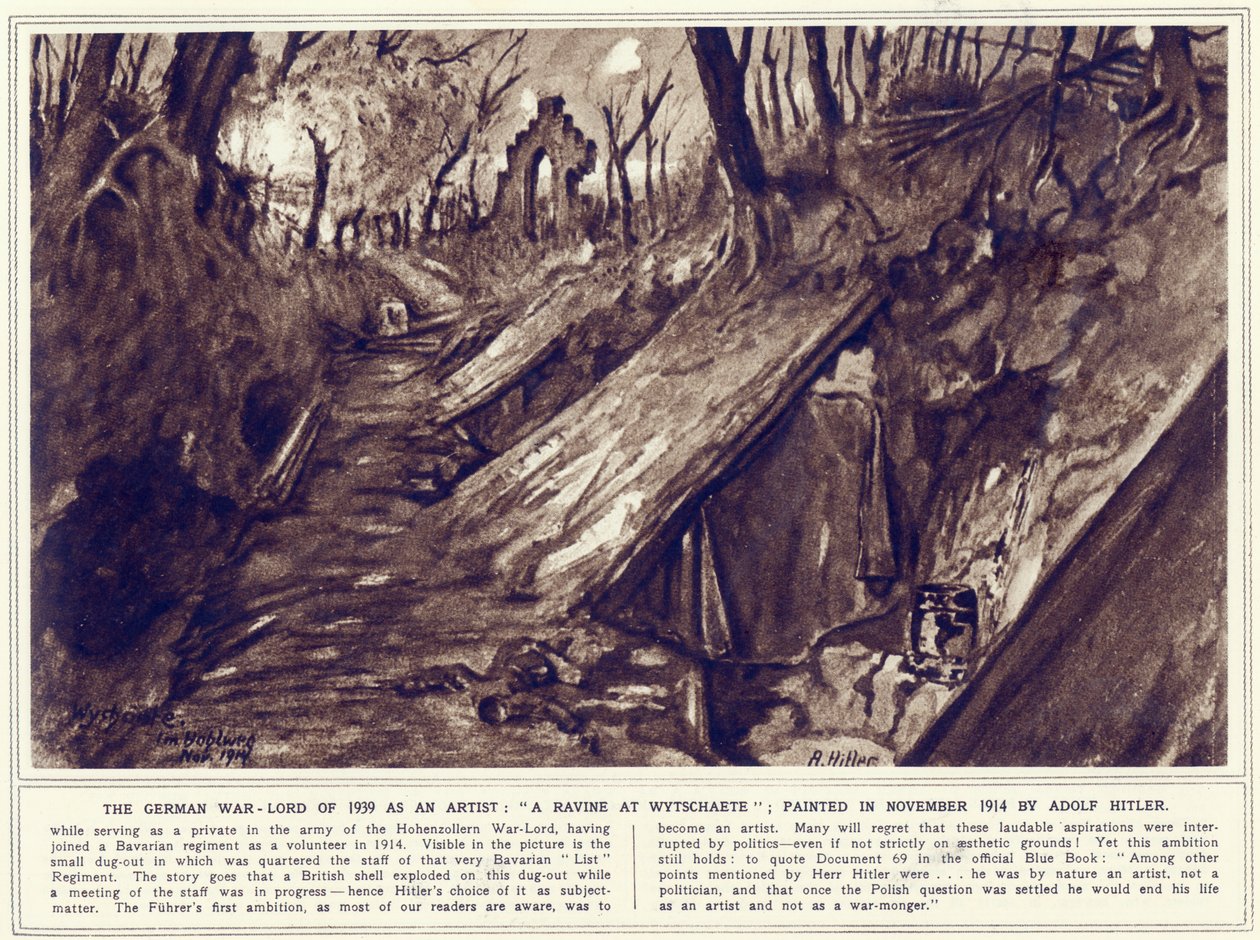 Un barranco en Wytschaete, pintado en noviembre de 1914, publicado en "The Illustrated War News". de Adolf Hitler
