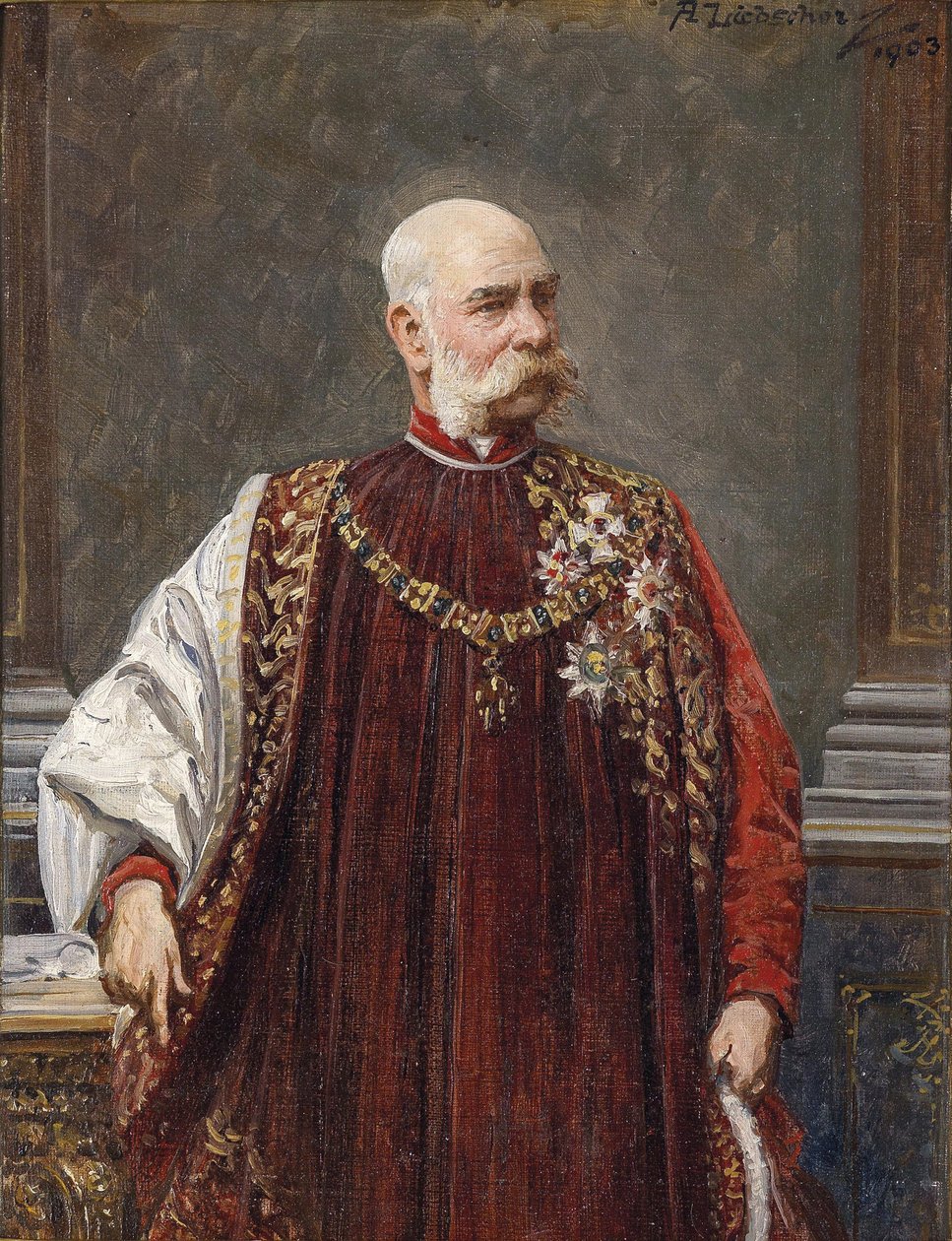 Retrato de Francisco José I de Austria como Gran Maestre del Toisón de Oro, 1903 de Adolf Liebscher