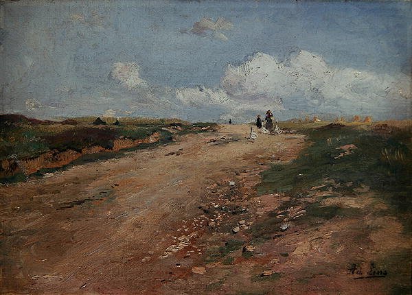 Camino Rural en Schwalm con una niña y gansos de Adolf Lins