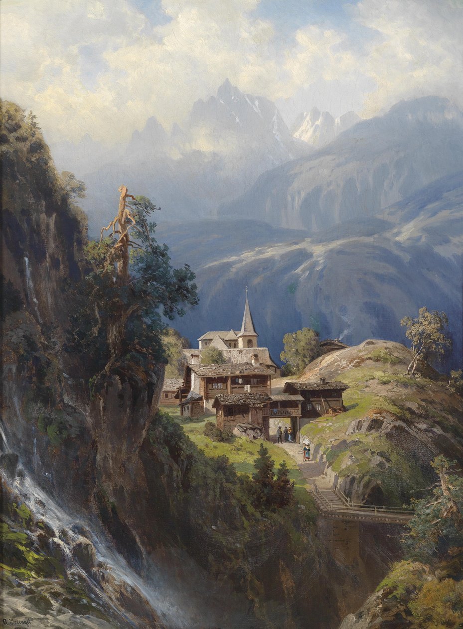 Pueblo en los Alpes Berneses de Adolf Mosengel