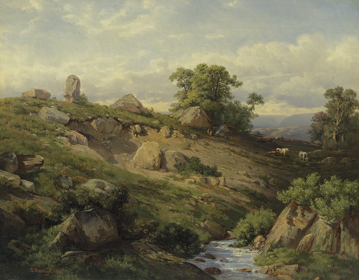 Pendiente del valle con caída de rocas, 1861 de Adolf Mosengel