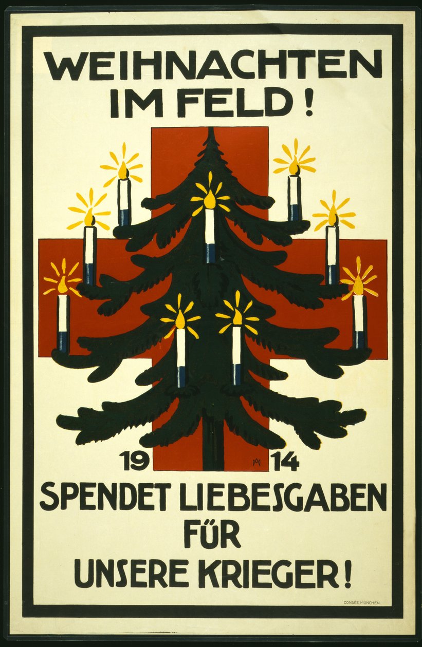 Campaña de Navidad de la Cruz Roja alemana pidiendo paquetes para enviar a las tropas en el frente, pub. Munich de Adolf Munzer