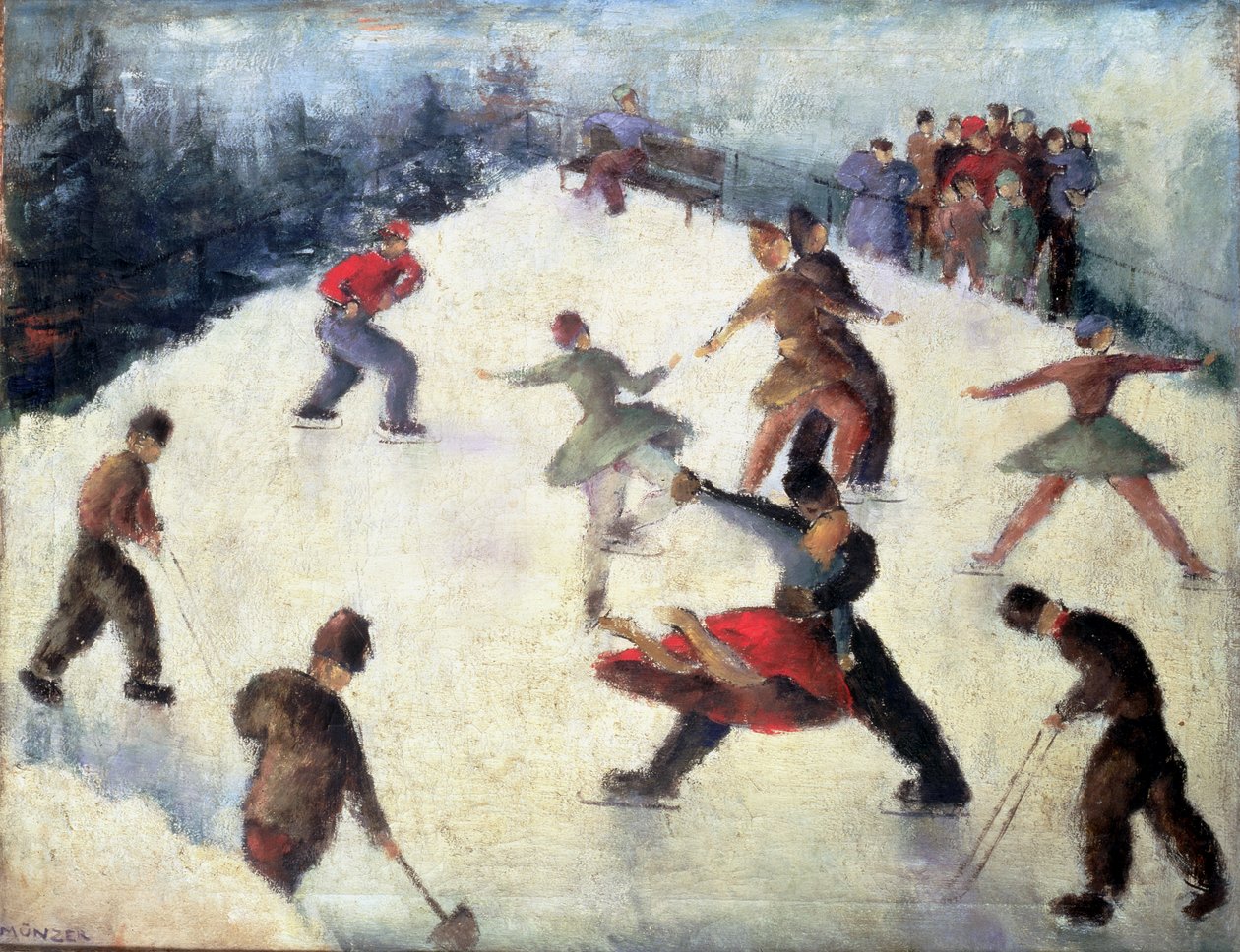 Escena de patinaje invernal c.1920 de Adolf Munzer