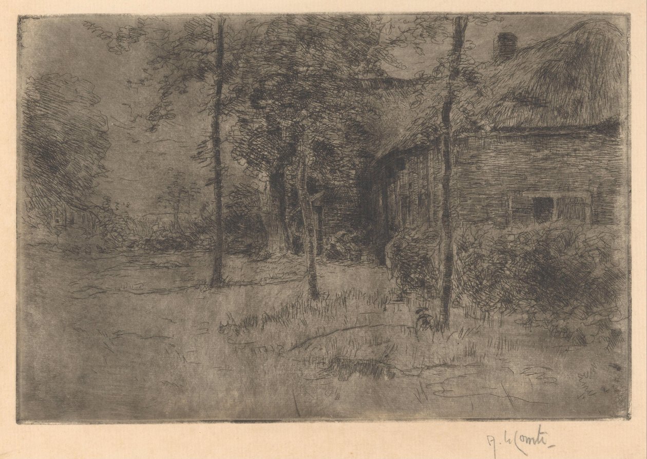 Casa de campo con techo de paja de Adolf le Comte (signed by artist)