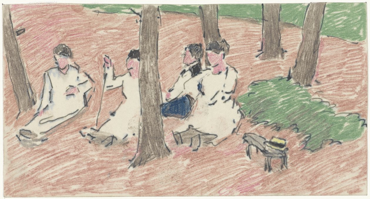Grupo de personas sentadas bajo los árboles de Adolf le Comte