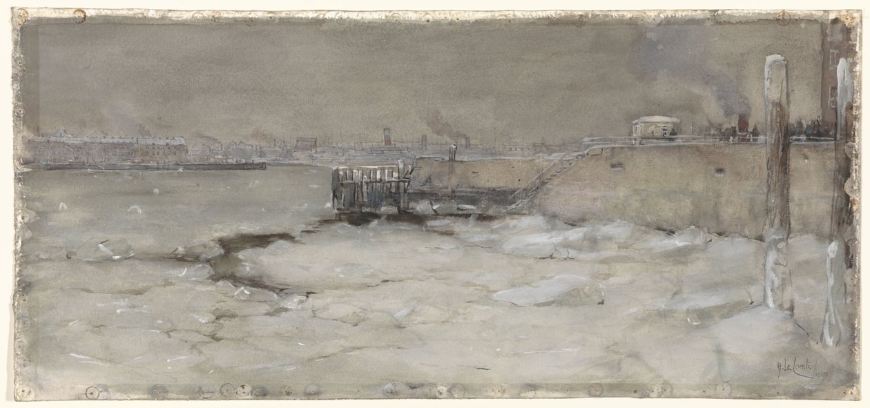 Arrastrándose por el hielo del río Maas en Rotterdam de Adolf le Comte
