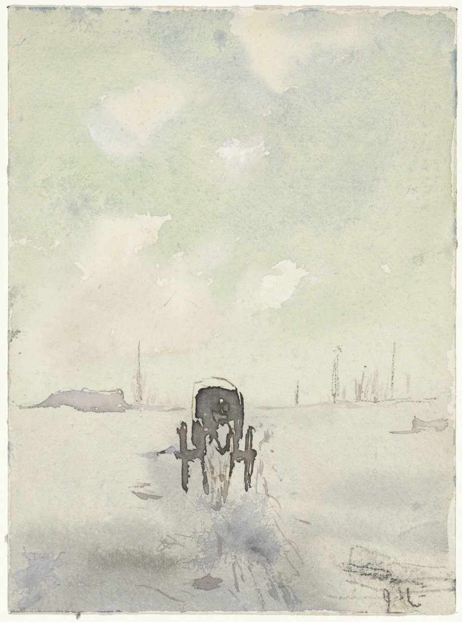 Paisaje invernal con caballo y carro de Adolf le Comte