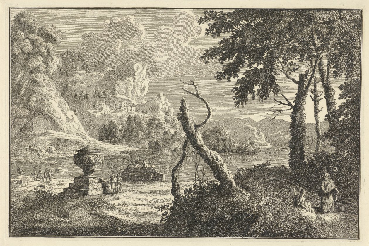 Paisaje del río Arcadian con árbol roto Paisajes italianos y alemanes (título de la serie) de Adolf van der Laan